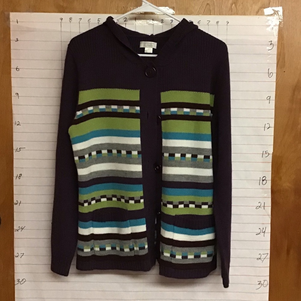 Christopher & Banks - hooded cardigan sweater  sz L colored stripes